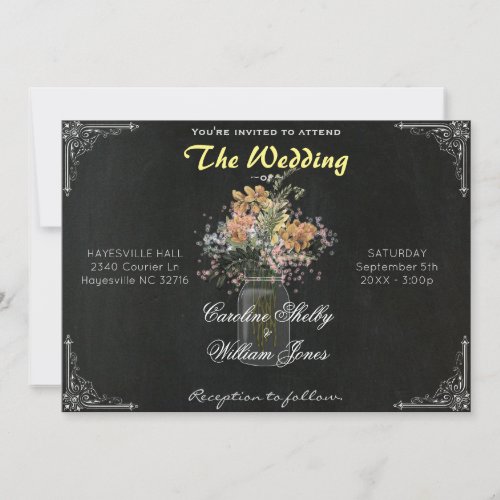 Rustic  Mason Jar Flowers Wedding Invitation
