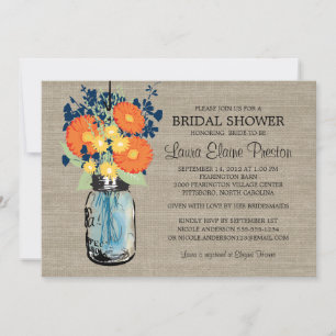 Rustic Mason Jar Gerber Daisies Bridal Shower Invitation