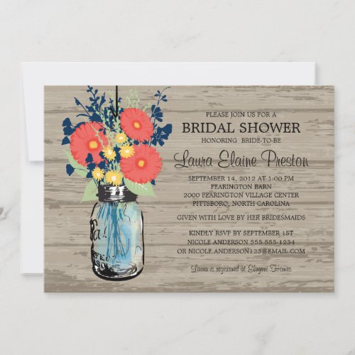 Rustic Mason Jar Gerber Daisies Bridal Shower Custom Announcements