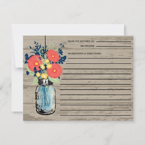 Rustic Mason Jar Gerber Daisies Recipe Card