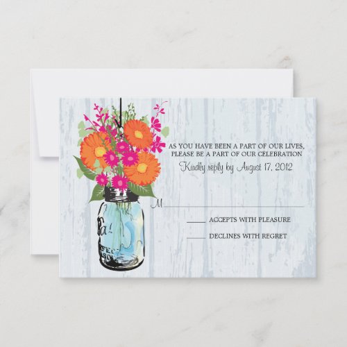 Rustic Mason Jar &amp; Gerber Daisies RSVP Personalized Invitations