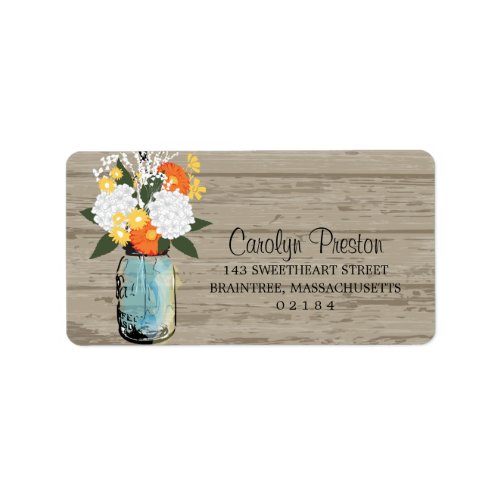 Rustic Mason Jar Gerbera Daisey Hydrangeas Label