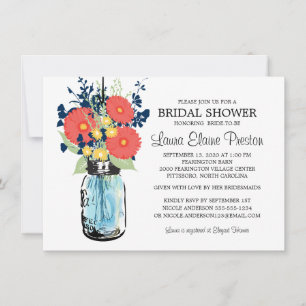 Rustic Mason Jar Gerbera Daisies Bridal Shower Invitation