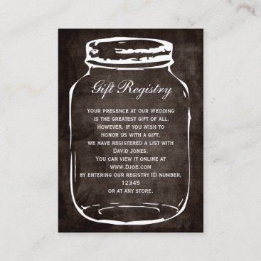 rustic mason jar Gift registry  Cards