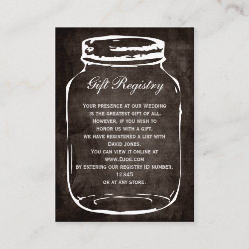 rustic mason jar Gift registry  Cards Business Card