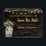 Rustic Mason Jar Glowing Lights Magnet<br><div class="desc">Beautiful design for your save the date announcement. Mason Jar on a rustic wooden background with hanging lights.</div>