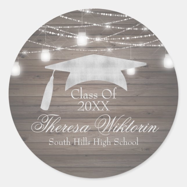 Rustic Mason Jar Graduation Classic Round Sticker (Front)