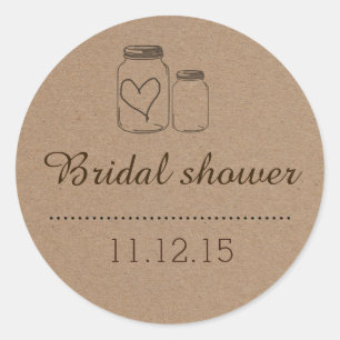 Rustic Mason Jar Heart Bridal Shower Classic Round Sticker