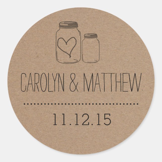 Rustic Mason Jar| Heart Wedding Favor Sticker (Front)