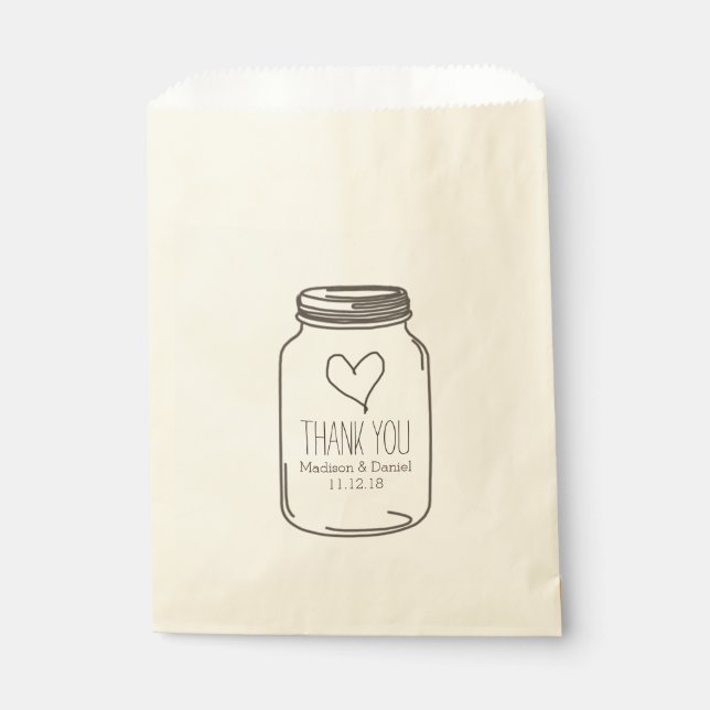 Rustic Mason Jar Heart Wedding Thank You Favor Bag (Front)