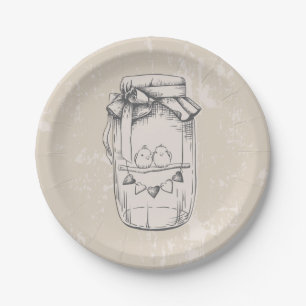 Rustic Mason Jar Hearts Tan Brown Wedding Paper Plates