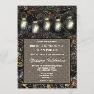 Rustic Mason Jar Hunting Camo Wedding Invitations