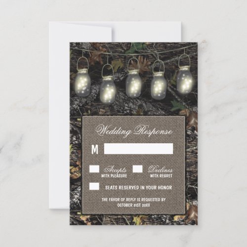 Rustic Mason Jar Hunting Camo Wedding RSVP Cards