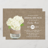Rustic Mason Jar & Hydrangea Burlap Bridal Brunch Invitation (Front/Back)