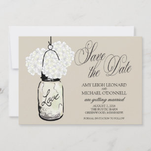 Rustic Mason Jar Hydrangrea Save the Date Invitation
