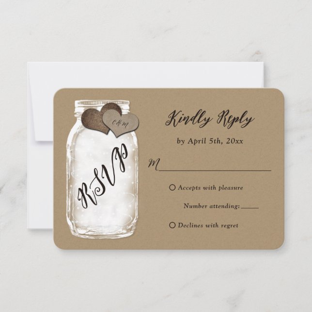 Rustic Mason Jar Kraft Paper Wedding RSVP (Front)