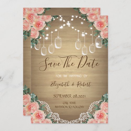 Rustic Mason Jar LaceFloral Save The Date