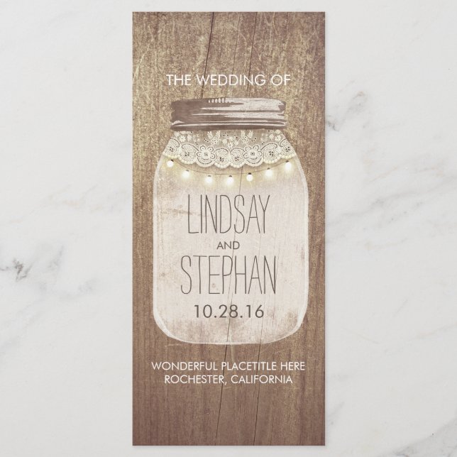 rustic mason jar lace lights wedding programs (Front)