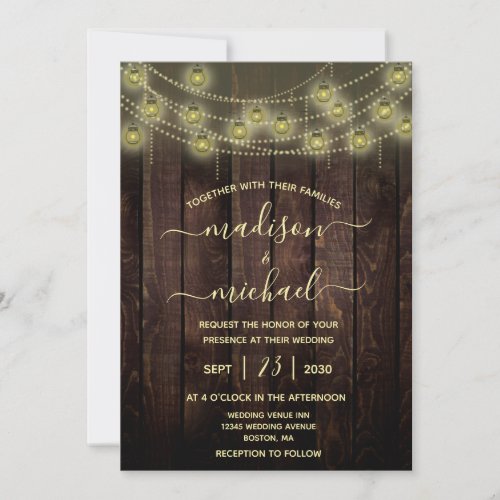 Rustic Mason Jar Lantern Wedding Invitation
