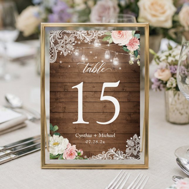 Rustic Mason Jar Light Floral Wedding Table Number (Creator Uploaded)
