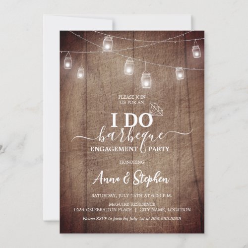 Rustic Mason Jar Light I Do BBQ Engagement Party Invitation