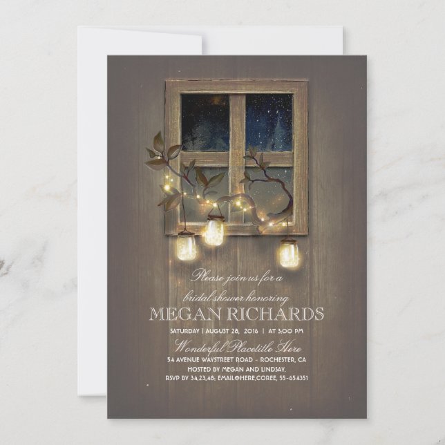 Rustic Mason Jar Lights Barn Bridal Shower Invitation (Front)