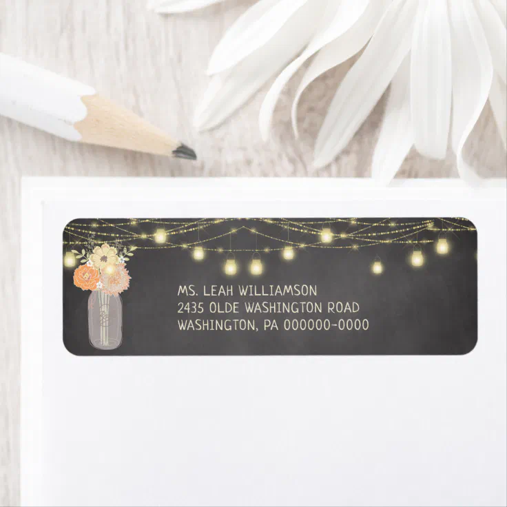 RUSTIC MASON JAR LIGHTS BOHO RETURN ADDRESS LABEL | Zazzle