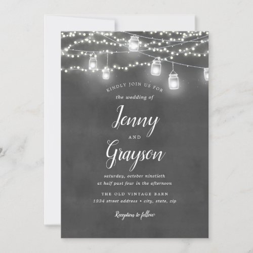 Rustic Mason Jar Lights Chalkboard Wedding Invitation