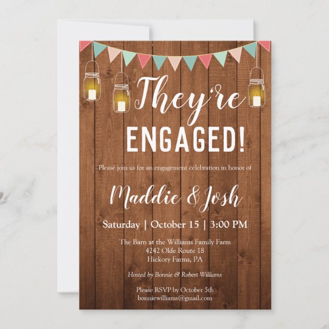 Rustic Mason Jar Lights Engagement  Party Invitation (Front)
