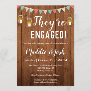 Rustic Mason Jar Lights Engagement Party Invitation