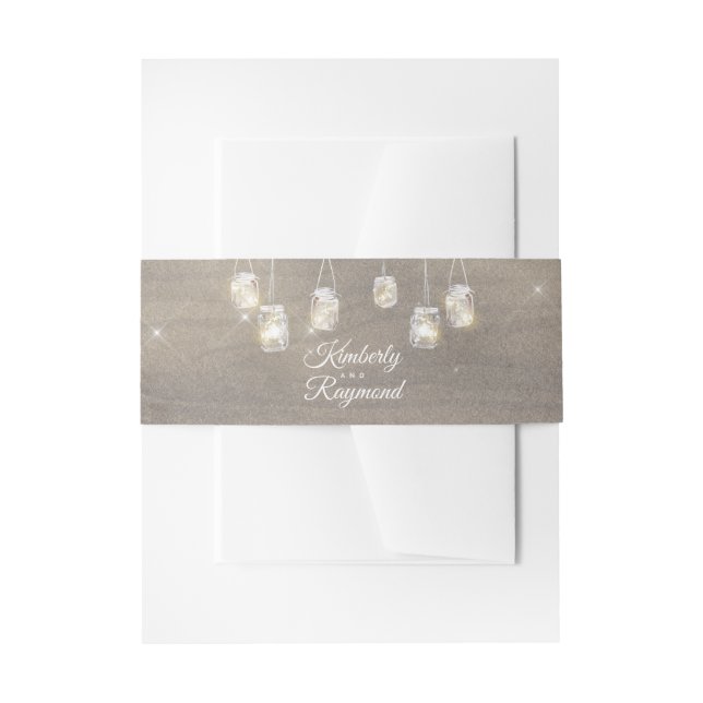 Rustic Mason Jar Lights Invitation Belly Band (Front Example)
