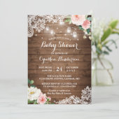 Rustic Mason Jar Lights Lace Floral Baby Shower Invitation (Standing Front)