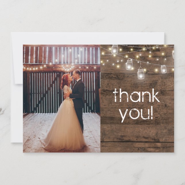 Rustic Mason Jar Lights Modern Thank You Card (Front)
