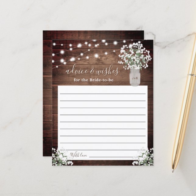 Rustic Mason Jar Lights Monogram Wedding Advice (Front/Back In Situ)