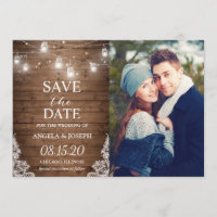 Rustic Mason Jar Lights Save the Date Photo