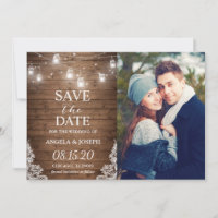 Rustic Mason Jar Lights Save the Date Photo
