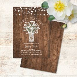 Rustic Mason Jar Lights Sweet 16 Birthday Party Invitation