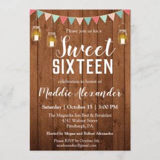 Rustic Mason Jar Lights Sweet 16 Birthday Party Invitation