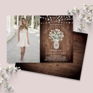 Rustic Mason Jar Lights Sweet 16 Birthday Photo In Invitation