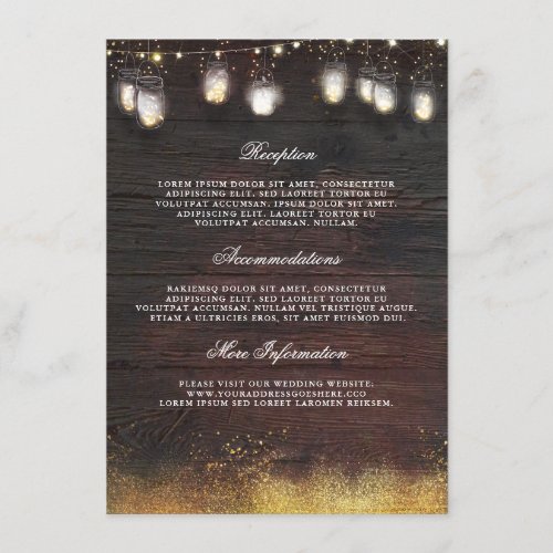 Rustic Mason Jar Lights Wedding Information Guest Enclosure Card