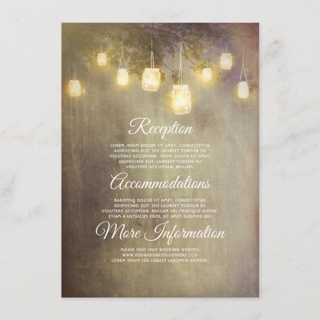 Rustic Mason Jar Lights Wedding Information Guest Enclosure Card (Front)