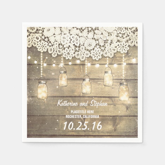 Rustic Mason Jar Lights Wedding Paper Napkins Zazzle Com