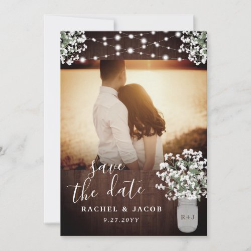 Rustic Mason Jar Lights Wedding Save the Date Card