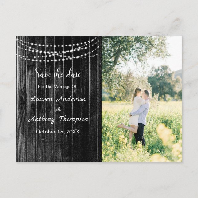 Rustic Mason Jar Lights Wedding Save The Date Postcard (Front)