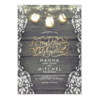 Rustic Mason Jar Lights Wood and Lace Wedding Card