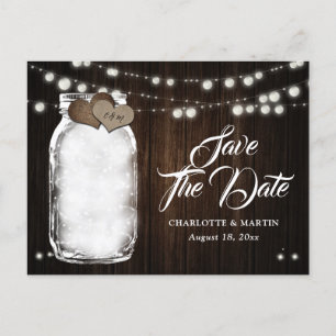 Rustic Mason Jar Lights Wood Wedding Save The Date Announcement Postcard