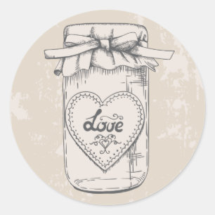 Rustic Mason Jar Love Hearts Tan Wedding Classic Round Sticker
