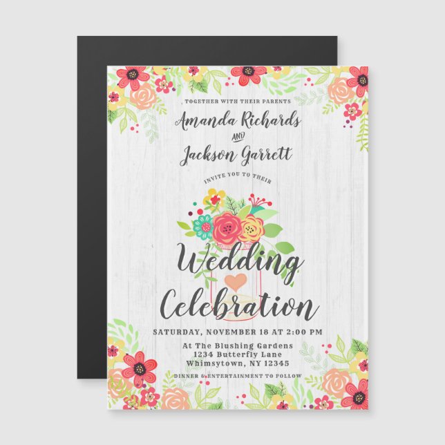 Rustic Mason Jar Magnetic Wedding Invitation (Front/Back)