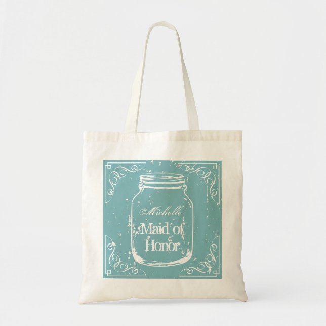 Rustic mason jar maid of honor wedding tote bag (Front)