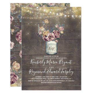 Rustic Mason Jar Mauve and Gold Engagement Party Invitation